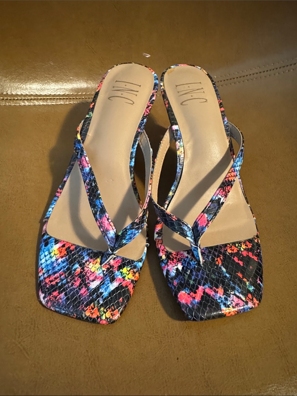 INC International Concepts Women's Multicolor Snakeskin-Print Square-Toe Sandals